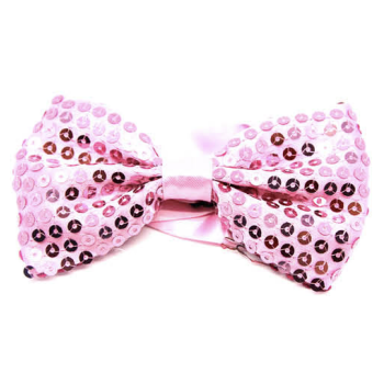 GLITTER SEQUIN BOW TIE Costume Fancy Dress Dance Fancy Shiny Party Bowtie - Light Pink