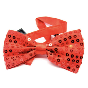 GLITTER SEQUIN BOW TIE Costume Fancy Dress Dance Fancy Shiny Party Bowtie - Red