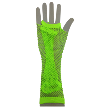 FISHNET GLOVES Fingerless Elbow Length 70s 80s Womens Costume Party Dance - Fluro Green - One Size