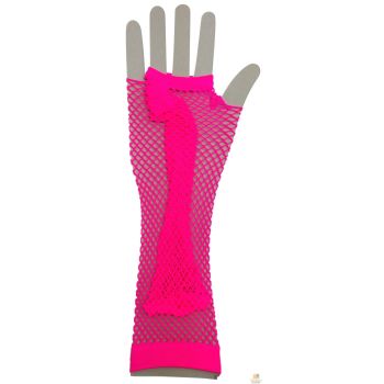 FISHNET GLOVES Fingerless Elbow Length 70s 80s Womens Costume Party Dance - Hot Pink - One Size