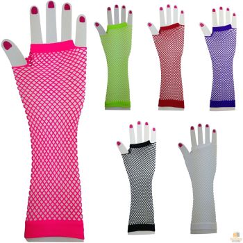 FISHNET GLOVES Fingerless Elbow Length 70s 80s Womens Costume Party Dance - Light Pink - One Size