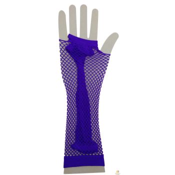 FISHNET GLOVES Fingerless Elbow Length 70s 80s Womens Costume Party Dance - Purple - One Size