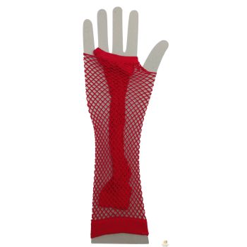 FISHNET GLOVES Fingerless Elbow Length 70s 80s Womens Costume Party Dance - Red - One Size