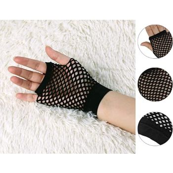 1 Pair Fishnet Gloves Fingerless Wrist Length 70s 80s Costume Party Dance - Black