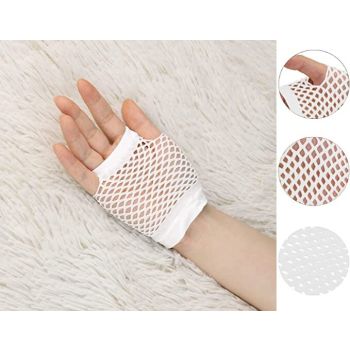 1 Pair Fishnet Gloves Fingerless Wrist Length 70s 80s Costume Party Dance -White