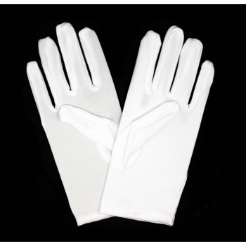 Ladies SHORT GLOVES Costume Party Wedding Bridal Fancy Dress Prom Stretchy - White - One Size