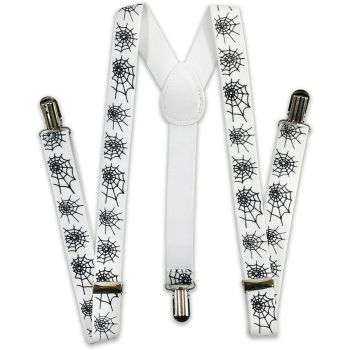 Halloween Suspenders Braces Belt Costume Party - White with Black Spider Web