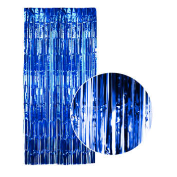 Tinsel Curtain Foil Metallic Fringe Backdrop Party Door Decorations (200cm x 100cm) - Blue