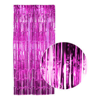 Tinsel Curtain Foil Metallic Fringe Backdrop Party Door Decorations (200cm x 100cm) - Hot Pink