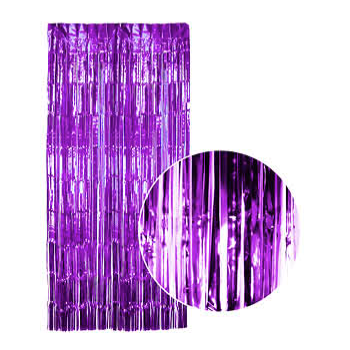 Tinsel Curtain Foil Metallic Fringe Backdrop Party Door Decorations (200cm x 100cm) - Purple