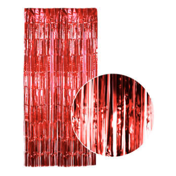 Tinsel Curtain Foil Metallic Fringe Backdrop Party Door Decorations (200cm x 100cm) - Red