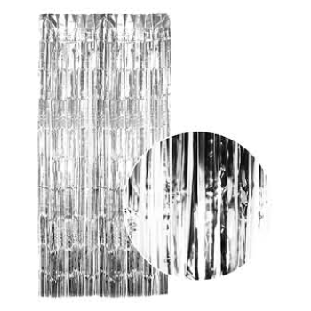 Tinsel Curtain Foil Metallic Fringe Backdrop Party Door Decorations (200cm x 100cm) - Silver