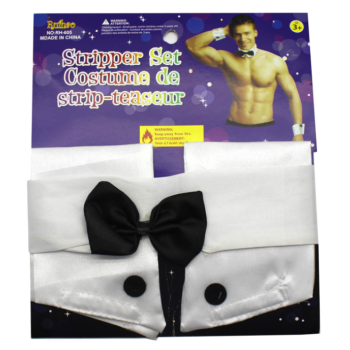 Male Stripper Set Costume Cuffs Collar & Bow Tie Waiter Fun Kit Fancy Dress