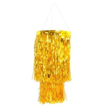 2 Tier Foil Metallic Tinsel Hanging Chandelier Party Decoration - Gold