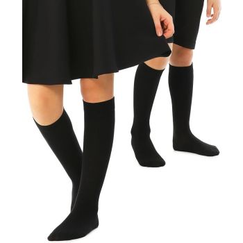 Knee High School Socks for Girls Boys Plain Cotton Rich Kids Seamless No Seam - 2-8 (Black)