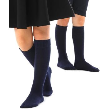 Knee High School Socks for Girls Boys Plain Cotton Rich Kids Seamless No Seam - 6-11 (Navy)