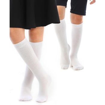 Knee High School Socks for Girls Boys Plain Cotton Rich Kids Seamless No Seam - 6-11 (White)