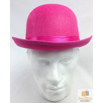 BOWLER HAT Party Costume Derby Fancy Dress Dance Halloween Vintage Cap - Hot Pink