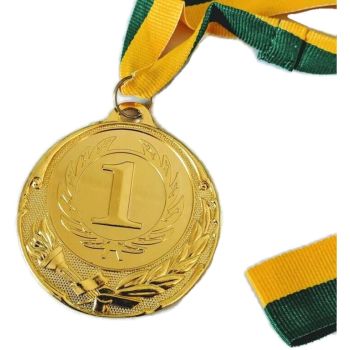 METAL WINNER GOLD MEDAL 1st Party Favours Sports Day 40cm Ribbon - Green/Gold