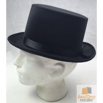 SATIN TOP HAT Costume Party Cap Fancy Dress Trilby Fedora One Size - Black