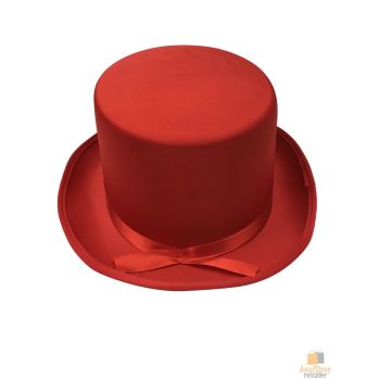 SATIN TOP HAT Costume Party Cap Fancy Dress Trilby Fedora One Size - Red