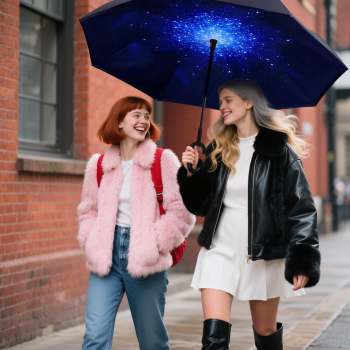 Reverse Umbrella Windproof Double Layer C-Handle Inverted Folding in Galaxy Print