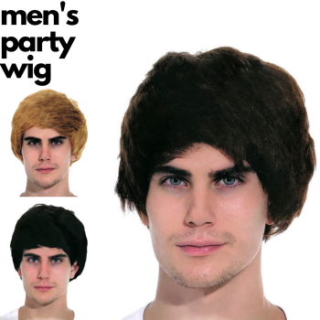 Mens Party Wig Costume Party Dress Up Fancy Classic Style - Brown