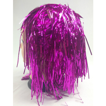 Tinsel Metallic Wig 70s 50s 20s Costume Mens Womens Unisex Disco Fancy Dress Up - Hot Pink