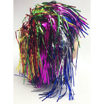 Tinsel Metallic Wig 70s 50s 20s Costume Mens Womens Unisex Disco Fancy Dress Up - Rainbow