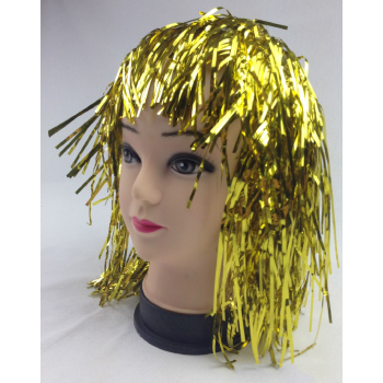 Tinsel Metallic Wig 70s 50s 20s Costume Mens Womens Unisex Disco Fancy Dress Up - Gold/Yellow