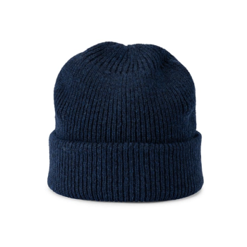 Mens Shetland Ragg Wool Beanie Hat Fishermans Rib Winter Knit Ski Pull On  - Navy