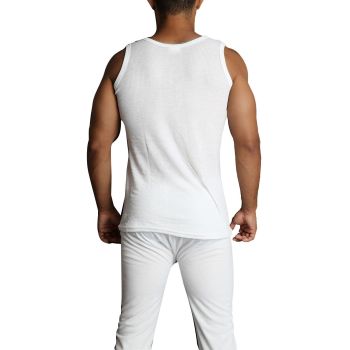 2pcs Set Mens Merino Wool Blend Thermal Singlet Top & Pants Underwear Thermals - Beige - XXL