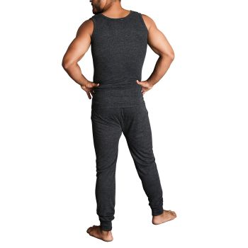 2pcs Set Mens Merino Wool Blend Thermal Singlet Top & Pants Underwear Thermals - Black - XL