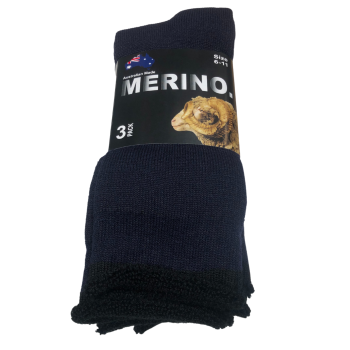 3 Pairs MERINO WOOL SOCKS Mens Heavy Duty Premium Thick Work Socks Cushion - Navy Blue - 2-8