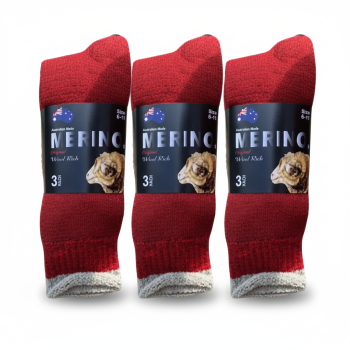 3 Pairs MERINO WOOL SOCKS Mens Heavy Duty Premium Thick Work Socks Cushion - Red - 6-11