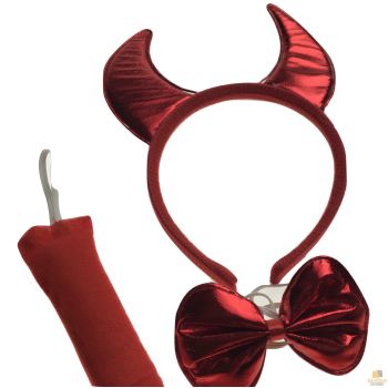 3pcs Set Animal Costume Dress Up Party Bow Tie Tail Ears Book Week - Red Devil