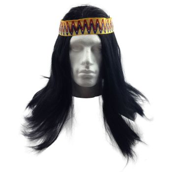 Mens INDIAN WIG Native American Fancy Dress Party Costume Hair Headdress