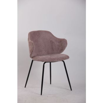 Set of 6 Dining Chairs with Corduroy Cord Fabric in Pink