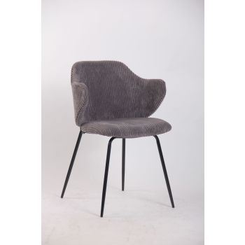 Set of 2 Dining Chairs with Corduroy Cord Fabric in Dark Grey Lincoln