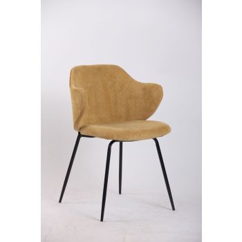 Set of 2 Dining Chairs Corduroy Cord Fabric with Metal Legs in Mustard Yellow