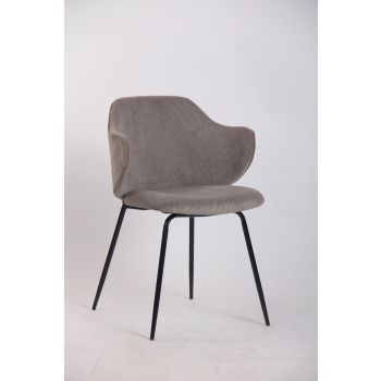 Set of 2 Dining Chairs with Corduroy Cord Fabric in Grey