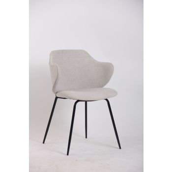 Set of 4 Dining Chairs Fabric with Metal Legs in Ivory Beige