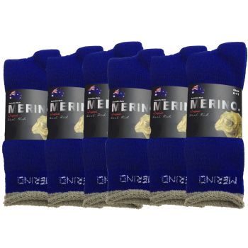 6 Pairs MERINO WOOL SOCKS Mens Heavy Duty Premium Thick Work Socks Cushion BULK - Blue - 6-11