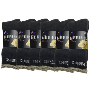 6 Pairs MERINO WOOL SOCKS Mens Heavy Duty Premium Thick Work Socks Cushion BULK - Charcoal - 11-14