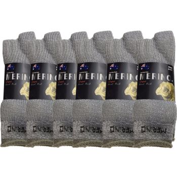 6 Pairs MERINO WOOL SOCKS Mens Heavy Duty Premium Thick Work Socks Cushion BULK - Grey - 11-14