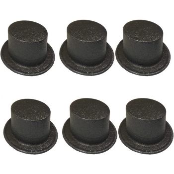 6x Glitter Top Hat Fancy Party Plastic Costume Tall Cap Fun Bulk - Black