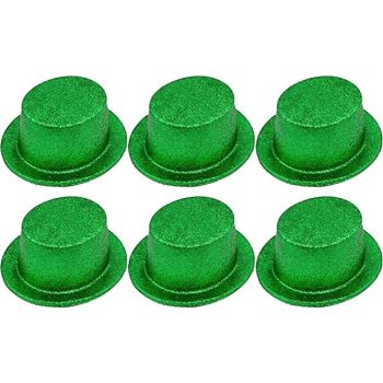 6x Glitter Top Hat Fancy Party Plastic Costume Tall Cap Fun Bulk - Green