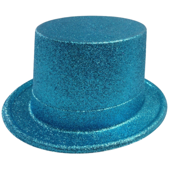 6x GLITTER TOP HAT Fancy Party Plastic Costume Tall Cap Fun Dress Up BULK - Sky Blue