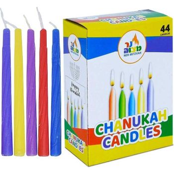 Ner Mitzvah Multi Color Standard Chanukah Candles - 1 Pack of 44pcs