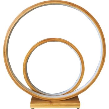Natural Double Circle Bamboo LED Table Lamp Light Modern Scandi Minimal